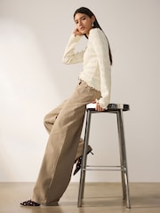 Ecru Shirred Texture Long Sleeve Top - Image 1 of 5