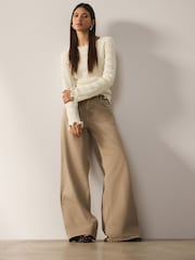 Ecru Shirred Texture Long Sleeve Top - Image 2 of 5