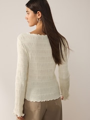 Ecru Shirred Texture Long Sleeve Top - Image 4 of 5