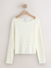 Ecru Shirred Texture Long Sleeve Top - Image 6 of 8