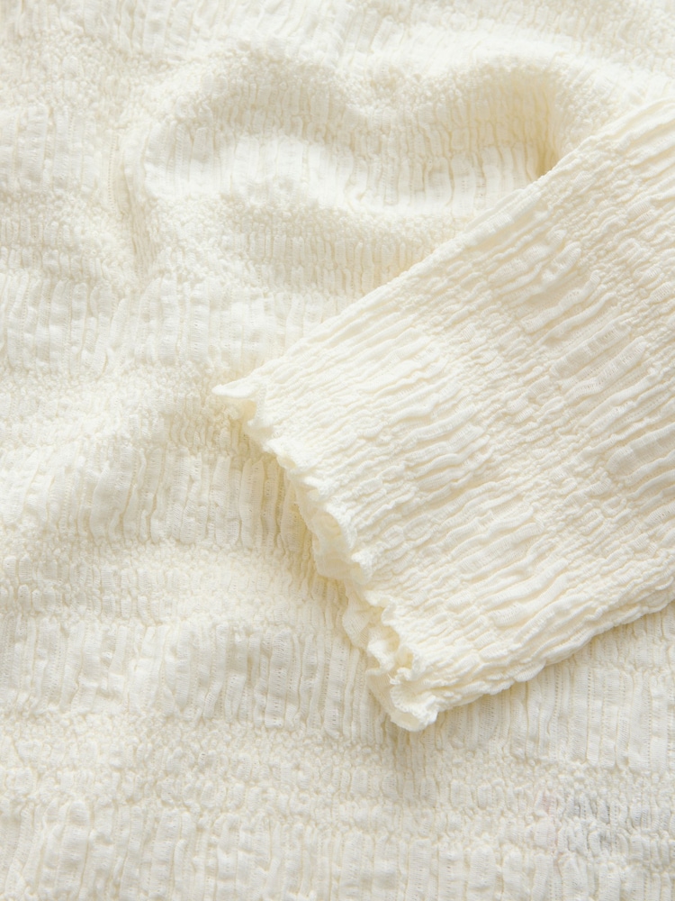 Ecru Shirred Texture Long Sleeve Top - Image 8 of 8