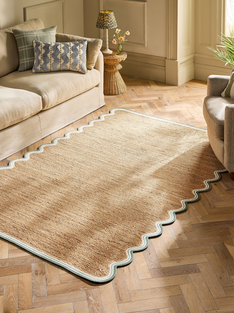 Natural Wave Border Jute Rug - Image 1 of 5 Natural Wave Border Jute Rug - Image 1 of 5