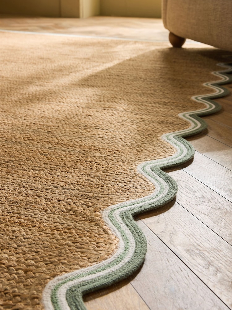 Natural Wave Border Jute Rug - Image 2 of 5 Natural Wave Border Jute Rug - Image 2 of 5
