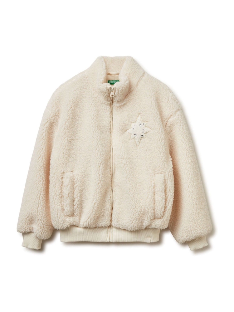 Benetton Fleece Zip Up Cream Jacket - صورة 1 من 3