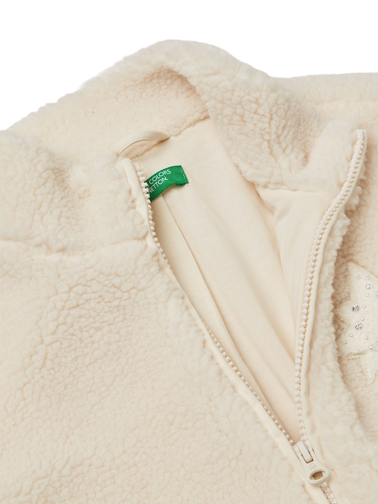 Benetton Fleece Zip Up Cream Jacket - صورة 3 من 3