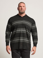 BadRhino Big & Tall Long Sleeve Striped Knitted Polo Shirt - صورة 1 من 6