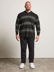 BadRhino Big & Tall Long Sleeve Striped Knitted Polo Shirt - صورة 2 من 6