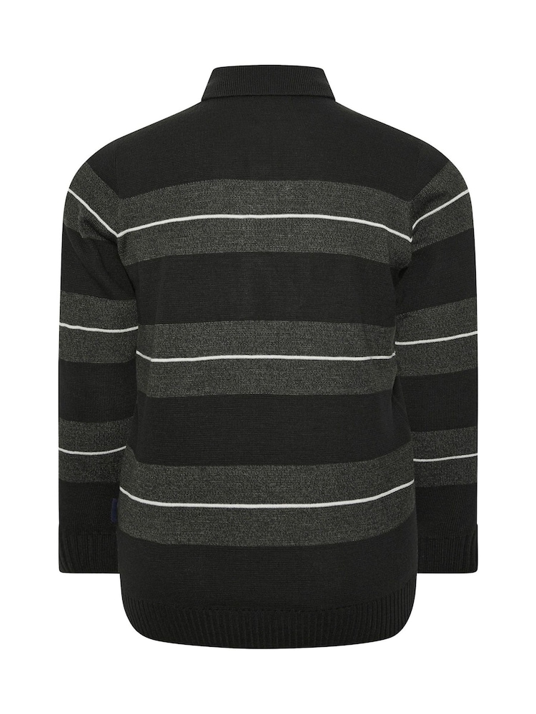 BadRhino Big & Tall Black Long Sleeve Striped Knitted Polo Shirt - Image 6 of 6 BadRhino Big & Tall Black Long Sleeve Striped Knitted Polo Shirt - Image 6 of 6