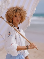 Joules Tilda Cream Embroidered V Neck Popover Long Sleeve Blouse - Image 2 of 9