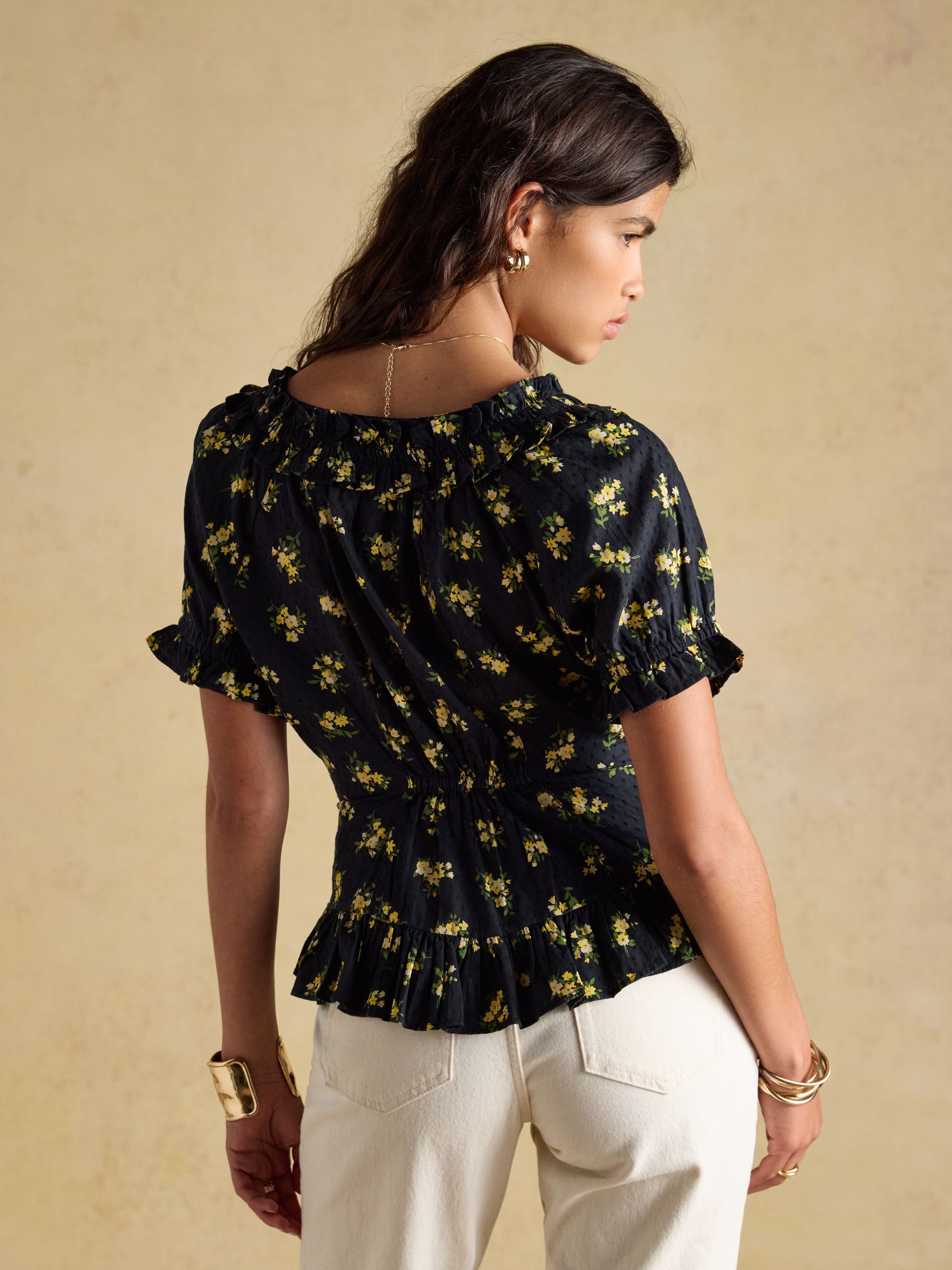 Buy Joules Lillie Black Floral Frill Neck Blouse from Next USA
