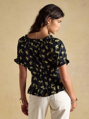 Czarny z motywem kwiatowym - Joules Lille Frill Neck Blouse - Obraz 2 z 7