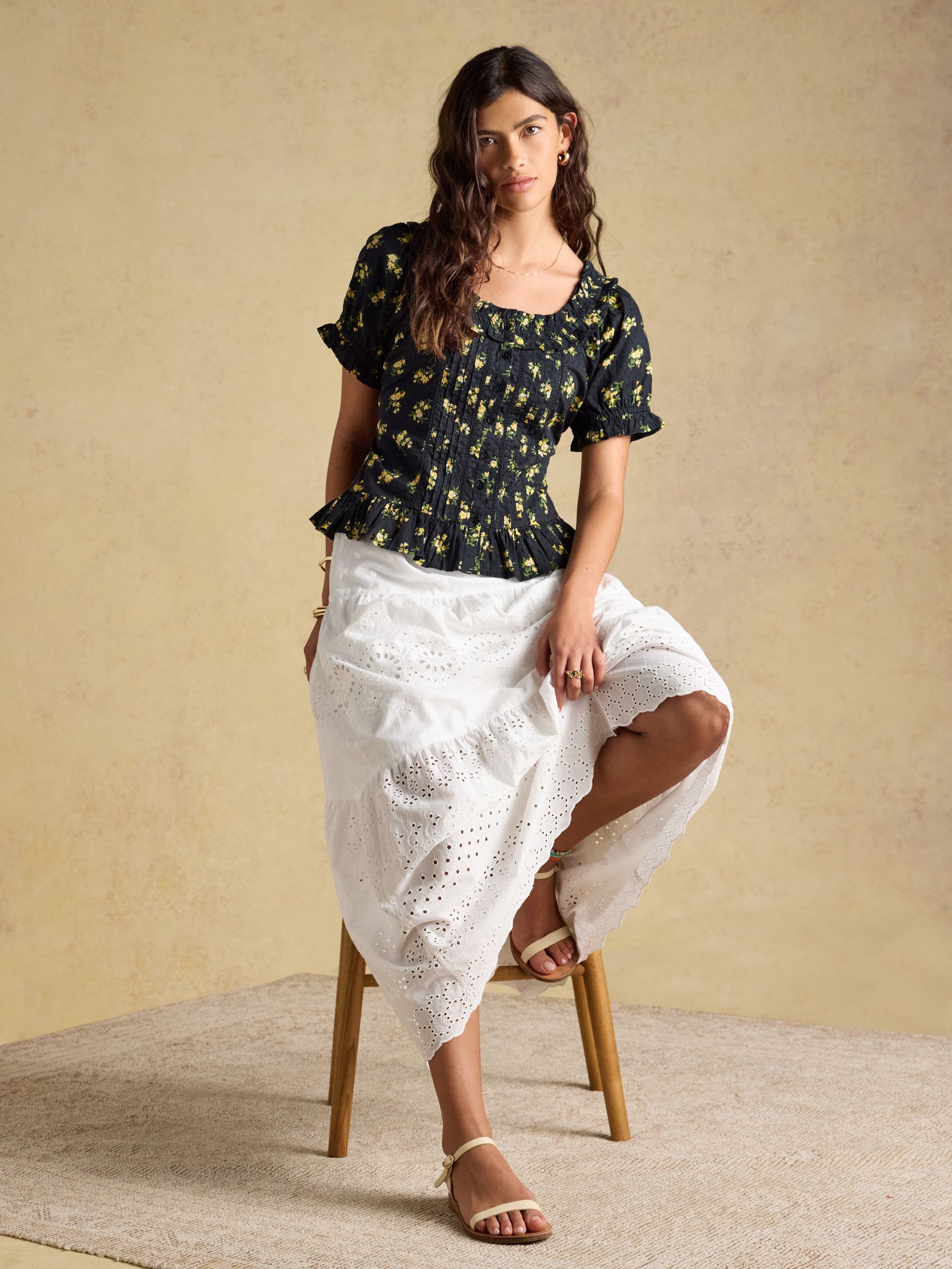 Buy Joules Lillie Black Floral Frill Neck Blouse from Next USA