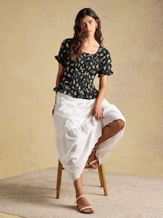 Czarny z motywem kwiatowym - Joules Lille Frill Neck Blouse - Obraz 3 z 7