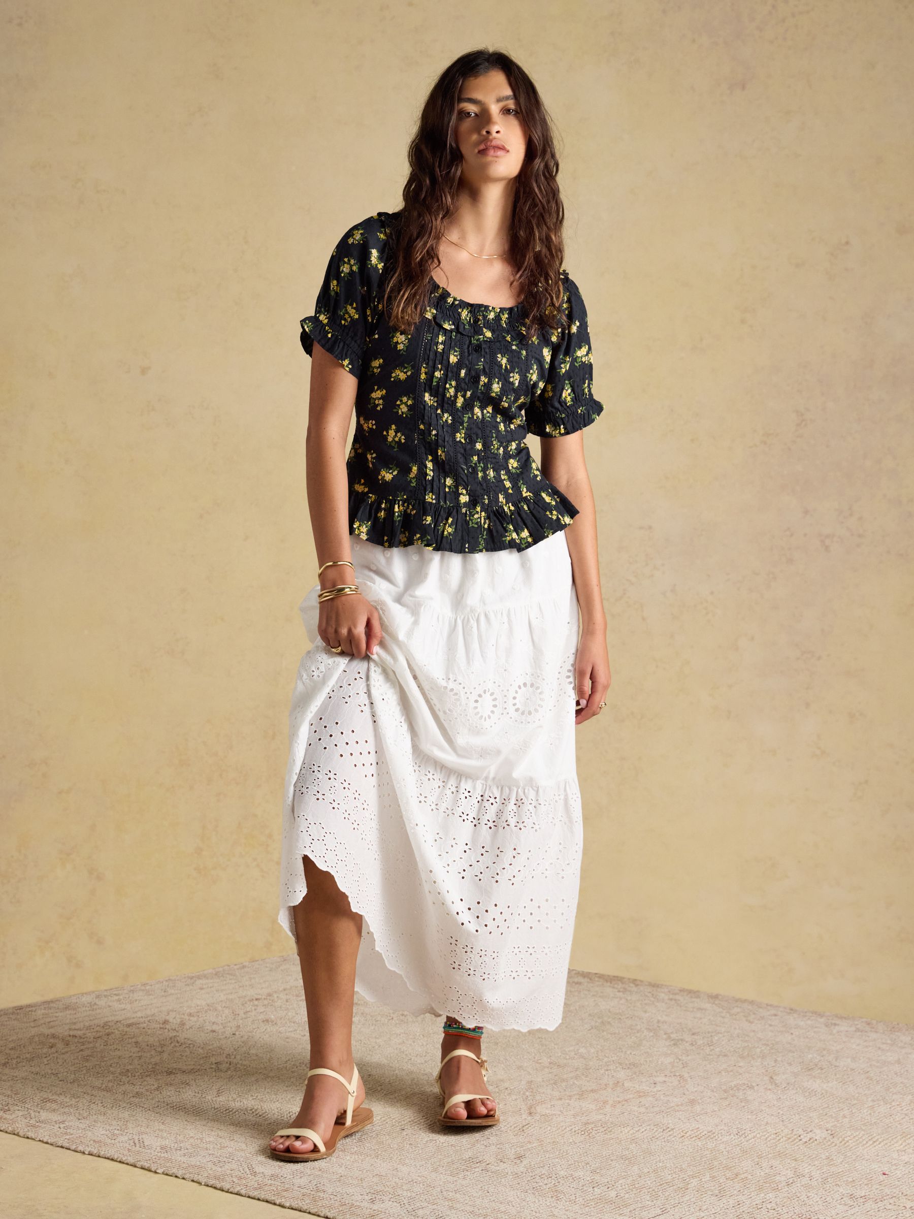 Buy Joules Lillie Black Floral Frill Neck Blouse from Next USA