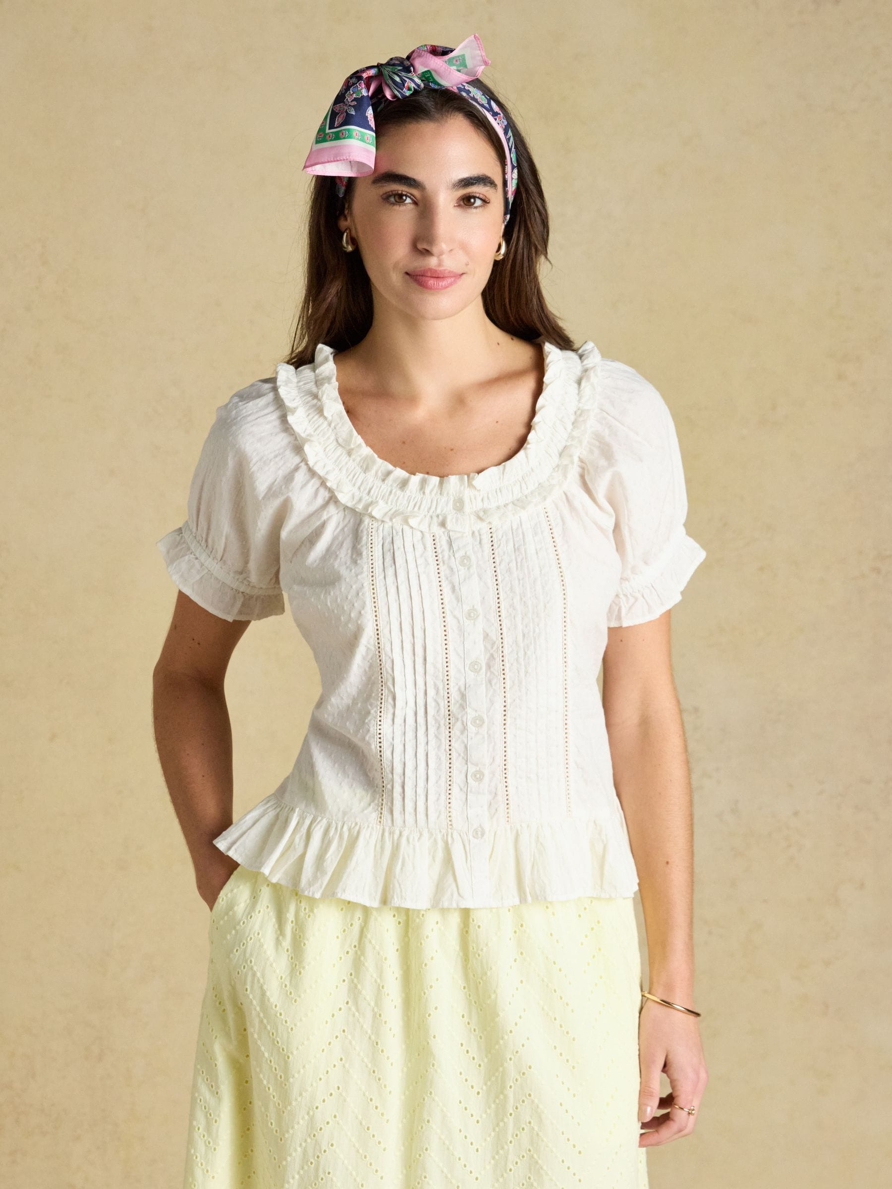 Buy Joules Lillie Cream Frill Neck Blouse from Next USA