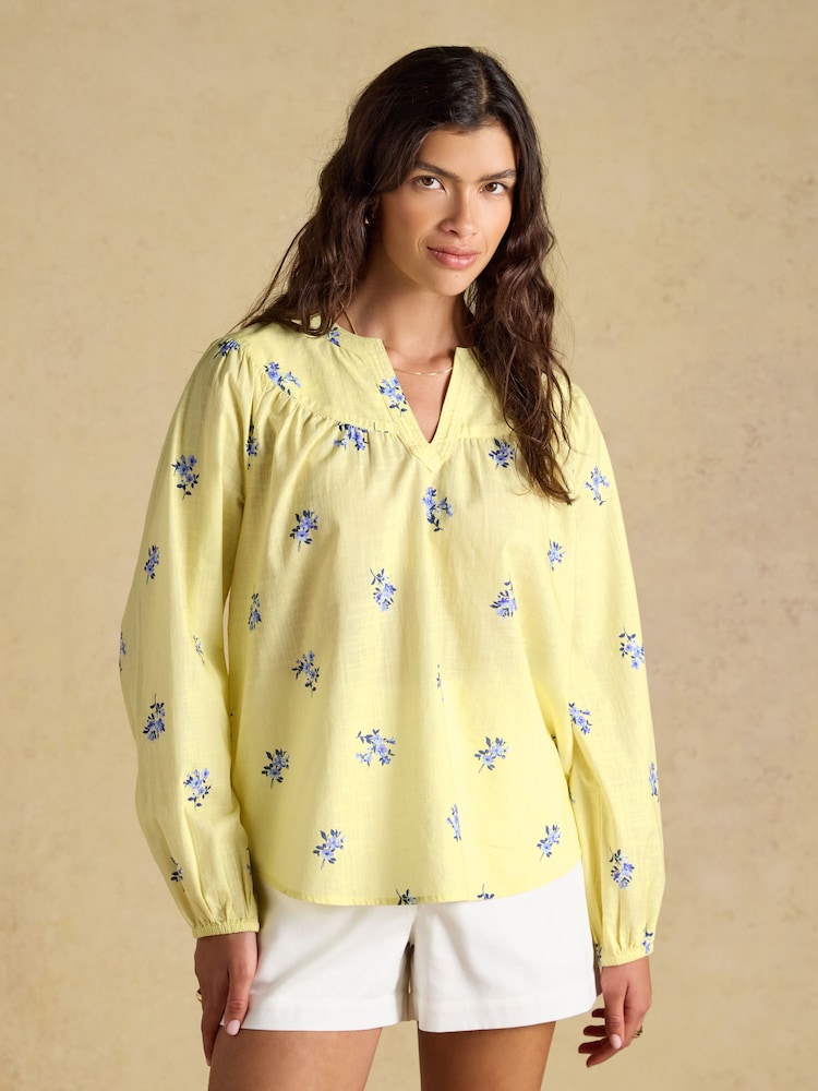 Joules Tilda Yellow Floral V Neck Popover Long Sleeve Blouse - Image 1 of 7 Joules Tilda Yellow Floral V Neck Popover Long Sleeve Blouse - Image 1 of 7