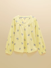 Joules Tilda Yellow Floral V Neck Popover Long Sleeve Blouse - Image 9 of 9