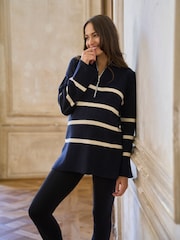 Seraphine Navy & White Stripe Maternity & Nursing Zip Neck Jumper - Image 3 of 5