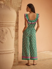 Love & Roses Green Print Crop Ric Rac Trim Trousers - Image 4 of 4