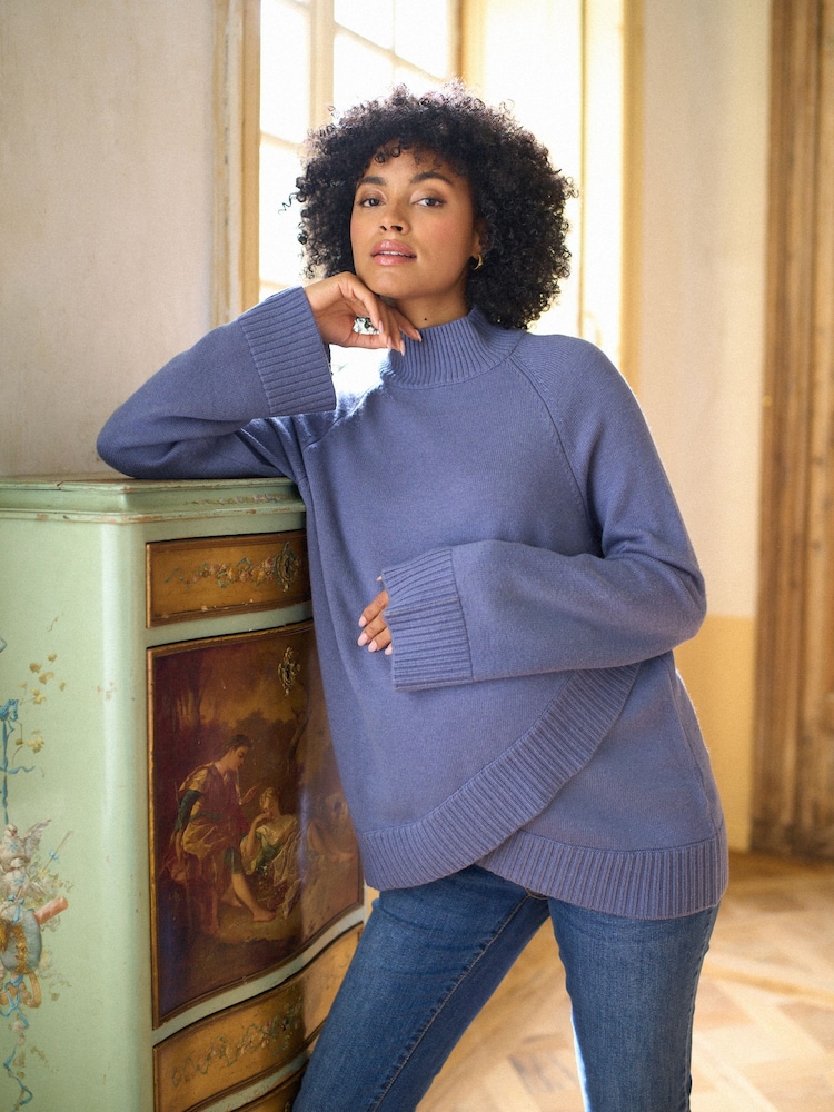 Seraphine Blue Maternity and Nursing Cross Over Roll Neck Jumper - Image 1 of 8 Seraphine Blue Maternity and Nursing Cross Over Roll Neck Jumper - Image 1 of 8