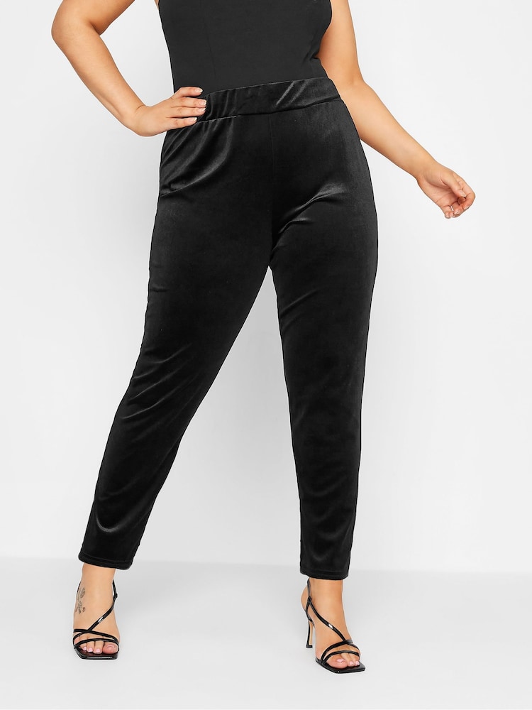 Yours Curve Black Velvet Tapered Trousers - Image 1 of 2