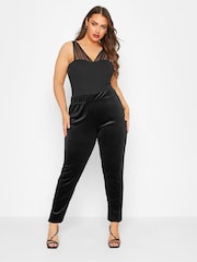 Yours Curve Black Velvet Tapered Trousers - Image 2 of 2