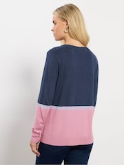 M&Co Blue Petite Colourblock Crew Neck Jumper - Image 3 of 5