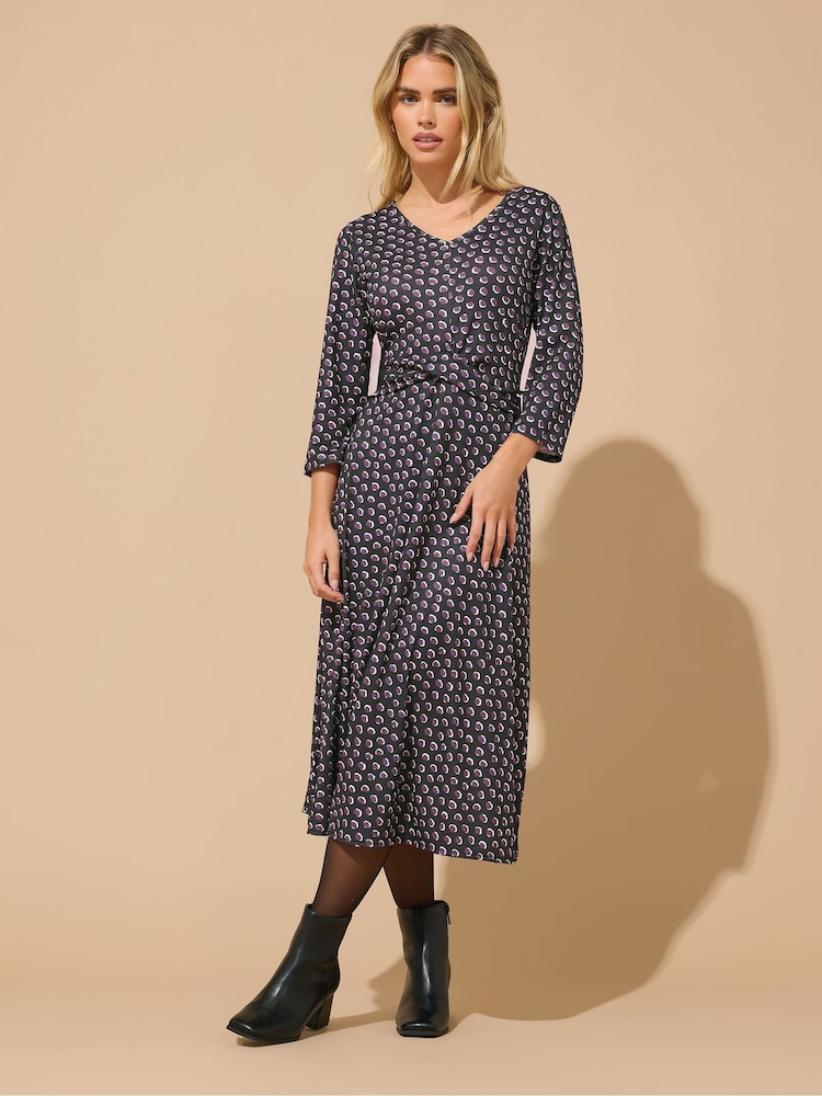 M&Co Black Petite Long Sleeve Twist Front Midi Dress - Image 1 of 5 M&Co Black Petite Long Sleeve Twist Front Midi Dress - Image 1 of 5