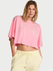 Victoria's Secret Victoria Pink Logo Cotton Oversized Cropped Top - Image 1 of 2