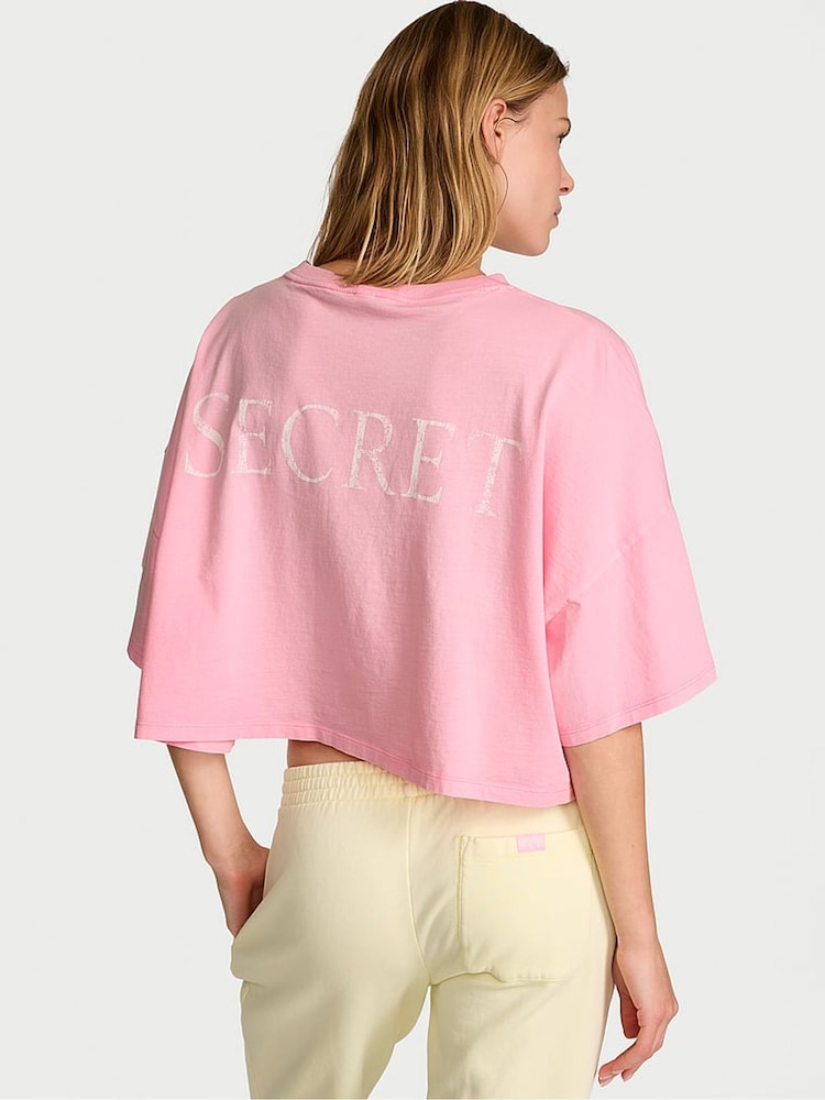 Victoria's Secret Victoria Pink Logo Cotton Oversized Cropped Top - Image 2 of 2 Victoria's Secret Victoria Pink Logo Cotton Oversized Cropped Top - Image 2 of 2