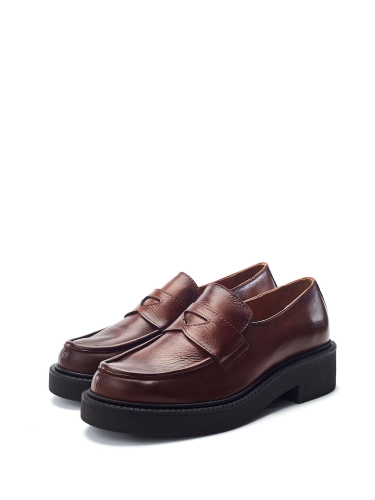 Moda in Pelle Brown Sh Ivy Chunky Leather Loafers - Image 2 of 4 Moda in Pelle Brown Sh Ivy Chunky Leather Loafers - Image 2 of 4