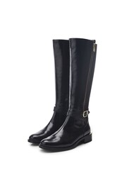 Moda in Pelle Black Cross Strap Heel Clip Leather Long Boots - Image 3 of 4