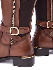 Moda in Pelle Brown Cross Strap Heel Clip Leather Long Boots - Image 4 of 4