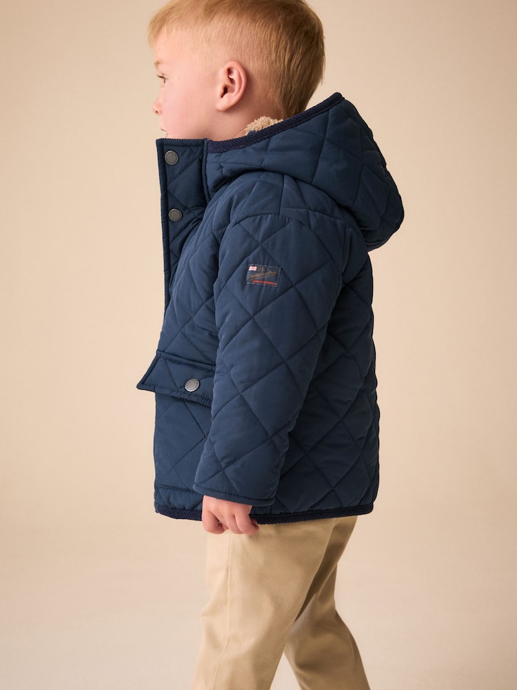Navy Quilted Borg Lined Coat (3mths-7yrs) - Image 1 of 4