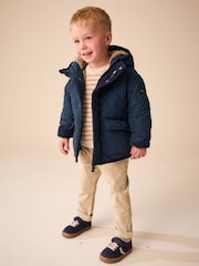 Navy Quilted Borg Lined Coat (3mths-7yrs) - Image 2 of 4