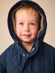 Navy Quilted Borg Lined Coat (3mths-7yrs) - Image 4 of 4