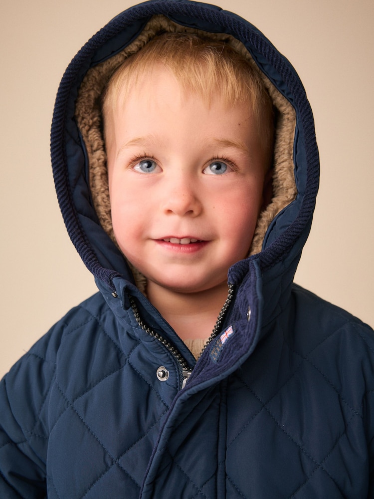 Navy Quilted Borg Lined Coat (3mths-7yrs) - Image 4 of 4