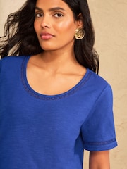 Love & Roses Cobalt Blue Lace Trim Insert Scoop Neck Jersey T-Shirt - Image 2 of 4