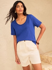 Love & Roses Cobalt Blue Lace Trim Insert Scoop Neck Jersey T-Shirt - Image 4 of 4