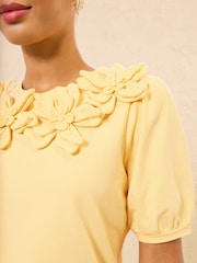 Love & Roses x RHS Yellow 3D Flower Crew Neck T-Shirt - Image 2 of 6