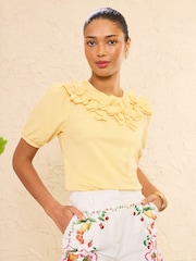 Love & Roses x RHS Yellow 3D Flower Crew Neck T-Shirt - Image 4 of 6