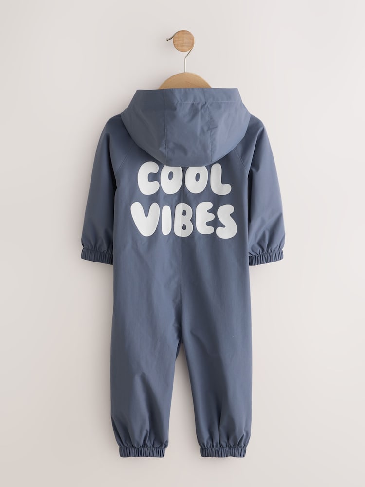 Cool Vibes Grey/Blue Waterproof Fleece Lined Puddlesuit (3mths-7yrs) - Image 2 of 5 Cool Vibes Grey/Blue Waterproof Fleece Lined Puddlesuit (3mths-7yrs) - Image 2 of 5