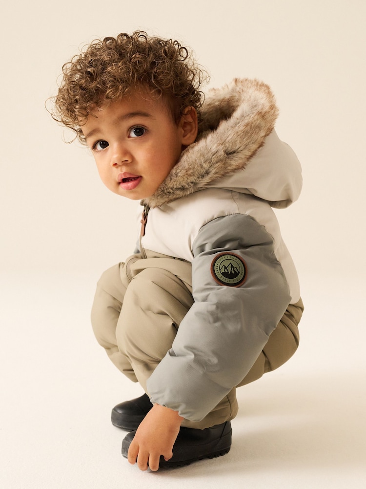 Neutral Colour Block Waterproof Padded Snowsuit (3mths-7yrs) - Image 2 of 5 Neutral Colour Block Waterproof Padded Snowsuit (3mths-7yrs) - Image 2 of 5