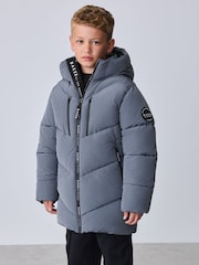 Baker by Ted Baker Blue Shower Resistant Midlength Padded Coat - Image 1 of 16