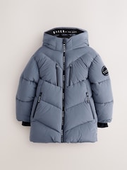 Baker by Ted Baker Blue Shower Resistant Midlength Padded Coat - Image 8 of 16