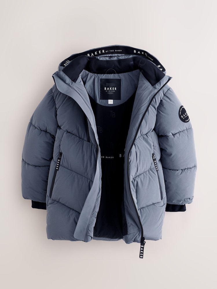Baker by Ted Baker Blue Shower Resistant Midlength Padded Coat - Image 9 of 9