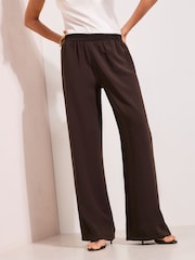 Friends Like These Brown Petite Elastic Waist Wide Leg Trousers - Image 3 of 4