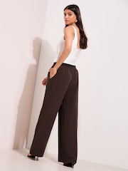 Friends Like These Brown Petite Elastic Waist Wide Leg Trousers - Image 4 of 4