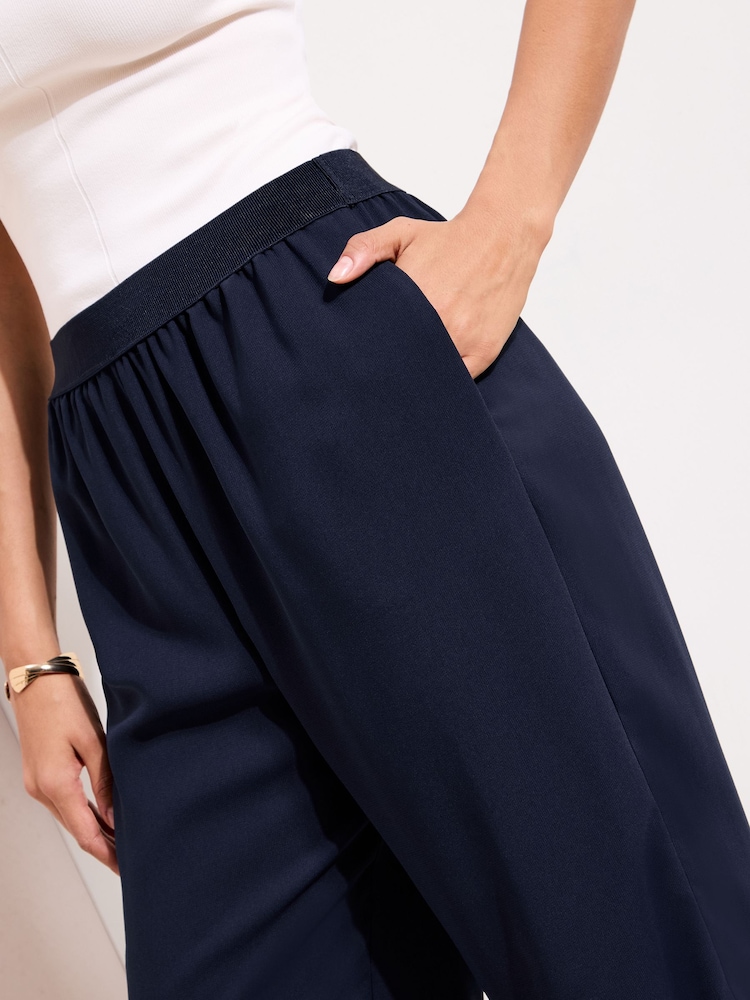 Friends Like These Navy Elastic Waist Wide Leg Trousers - Image 4 of 4