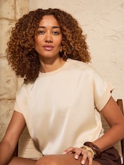 Love & Roses Champagne Satin Front Jersey Short Sleeve Top - Image 1 of 4